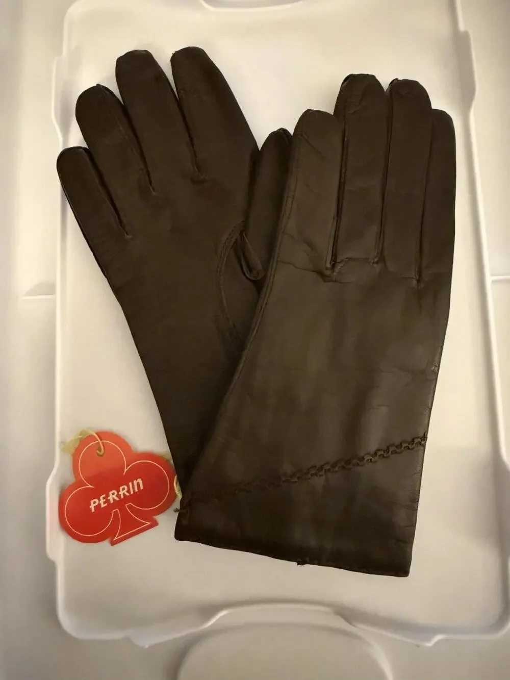 VTG Perrin Dark Brown Leather Wool Cotton Lined Gloves 7.5